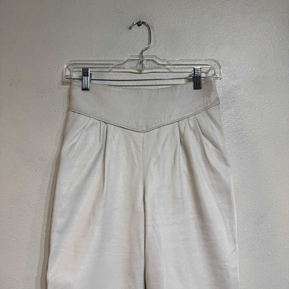 Leather Mode Cream Genuine Leather High Waist Pleated Pants Tapered Sz 8 - Picture 3 of 15